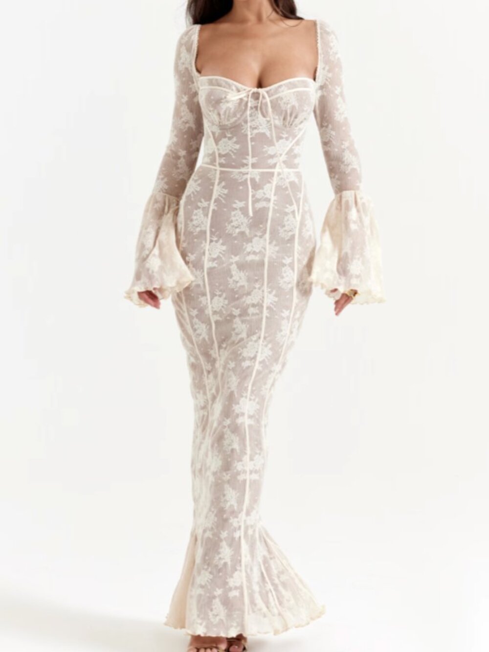House of CB Delilah Cream Lace Maxi Dress in Size L+ Bigger Cup (D-E) - NWT